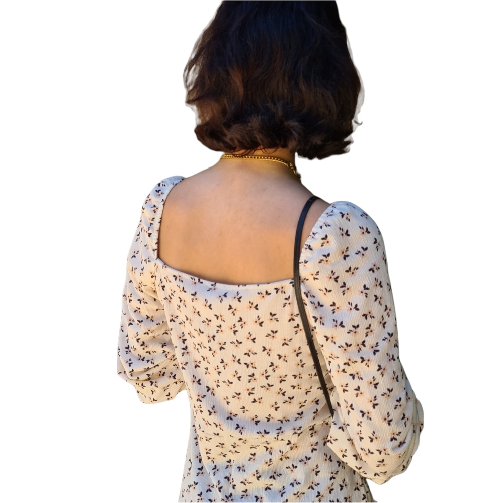 Cotton On M Ivory Floral Long Sleeve Square Neckline Mini Dress - Picture 9 of 14